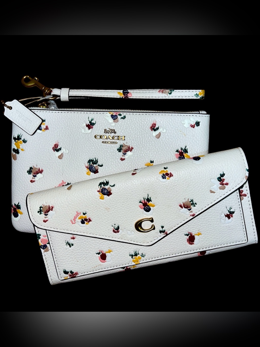 Nwt Coach Wristlet And Wallet Set, Paint Dab Floral Print C5999 C5997